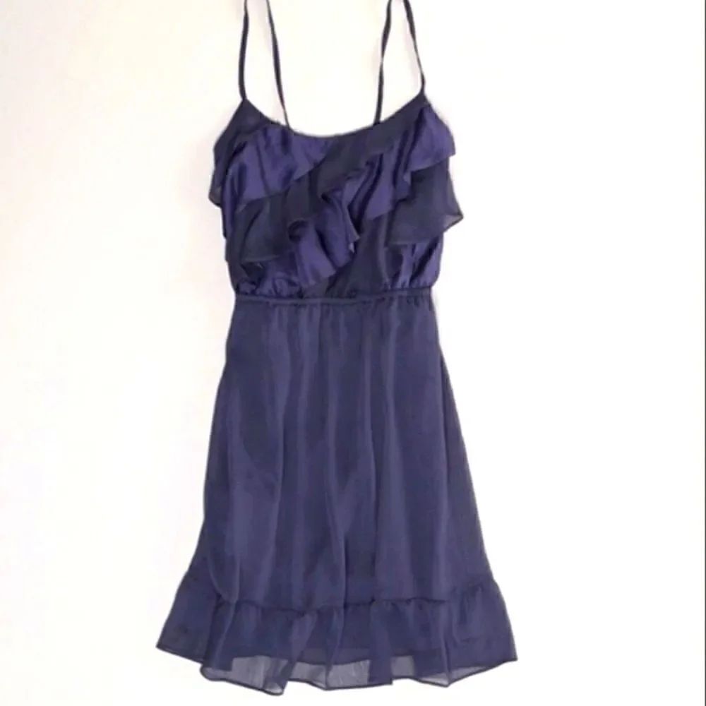 American Eagle Ruffle Spaghetti Strap Dress with Flounce Chiffon Sz Small Blue